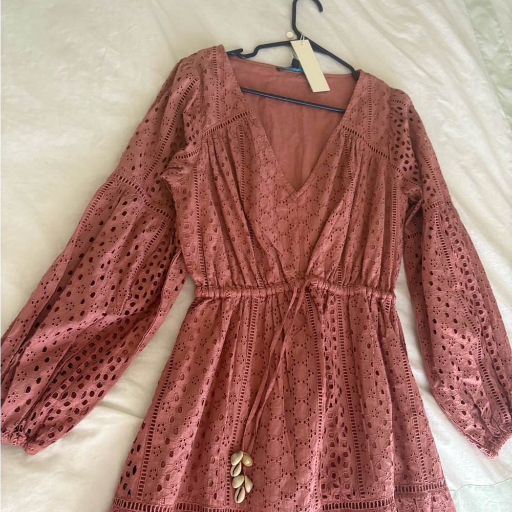 Shore Eyelit Mini Dress in Dusk Rose